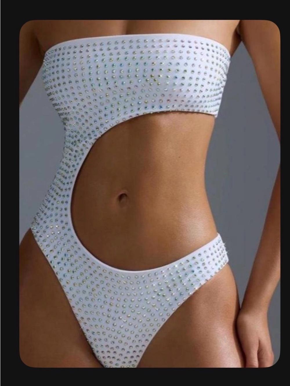White Crystal-Embellished Cutout One-Piece Swimsuit